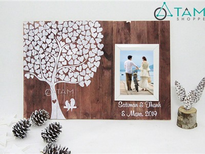 Tranh ký tên đám cưới Vintage SATIMAN & THANH 60x40cm